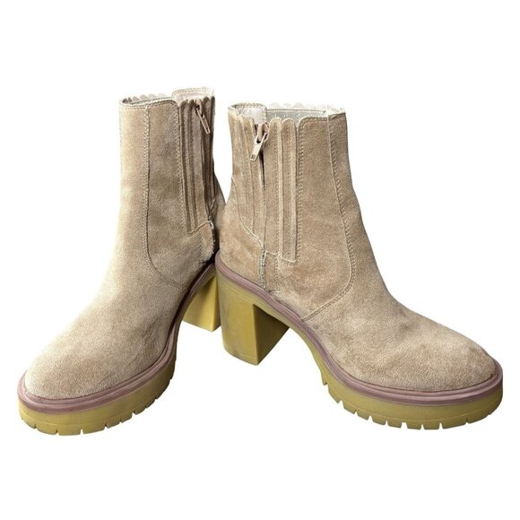 Oasis Society Shoes - Oasis Society Womens Size 7 Beige Suede Ankle Boots Chunky Heel & Side Zippers